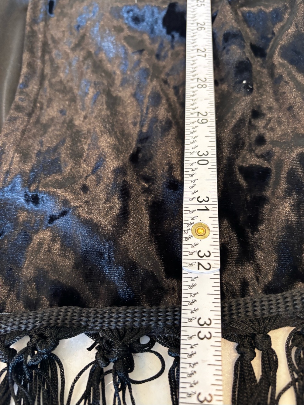Black Crushed Velvet Fringe Kimono Cardigan Western Boho Festival Duster M - Picture 8 of 8